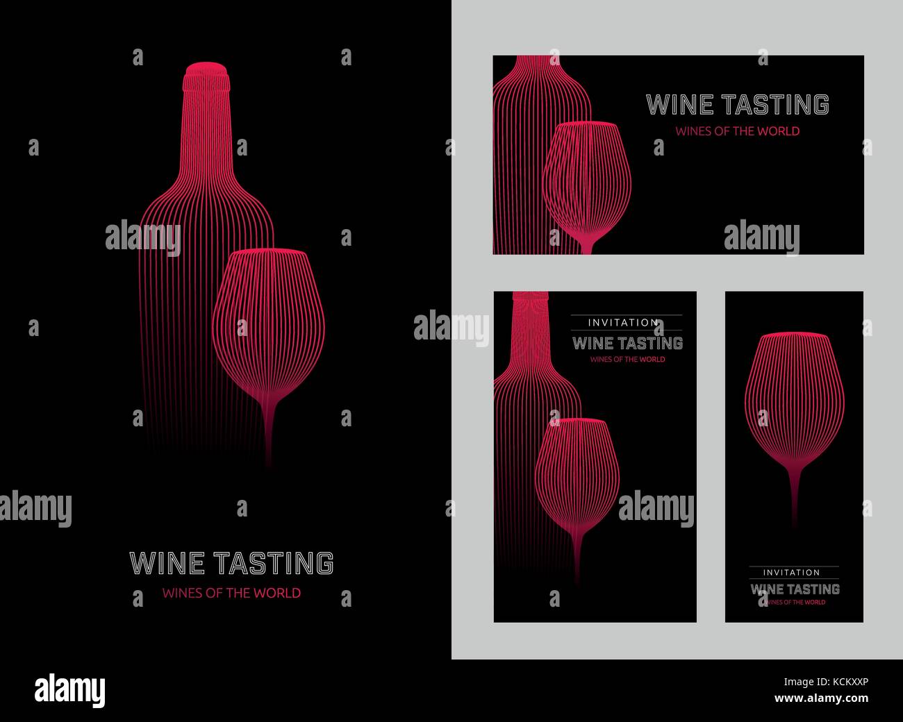 Modello di progettazione con i moderni illustrazione del bicchiere di vino e una bottiglia. Illustrazione Vettoriale. Illustrazione Vettoriale