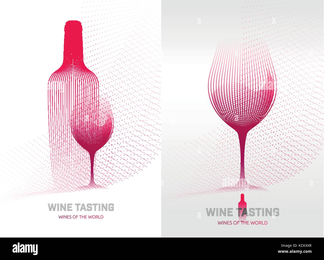 Modello di progettazione con i moderni illustrazione del bicchiere di vino e una bottiglia Illustrazione Vettoriale