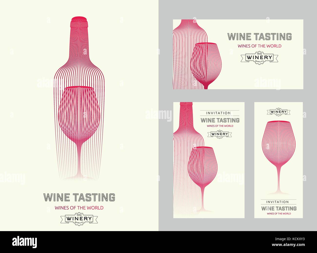 Modello di progettazione con i moderni illustrazione del bicchiere di vino e una bottiglia Illustrazione Vettoriale