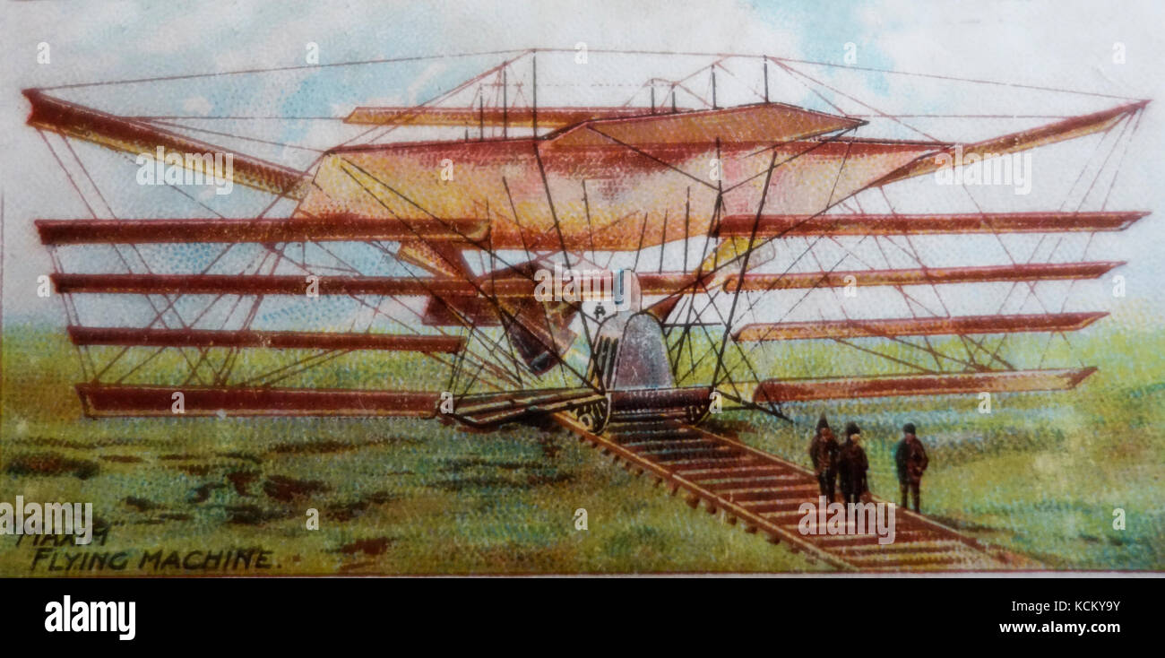 Un'illustrazione d'epoca di una vecchia macchina volante Foto Stock