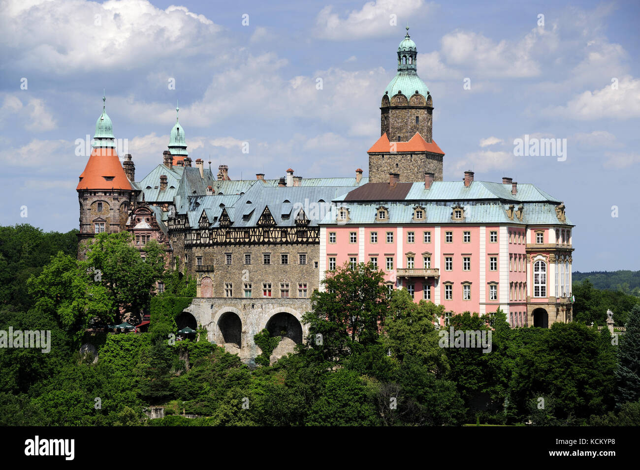 Ksiaz, Walbrzych, Polska, architettura, castello, orientale, dolnoslaskie, esterni, nazista, tesoro, treno, treno del tesoro, storico, storico, storico Foto Stock