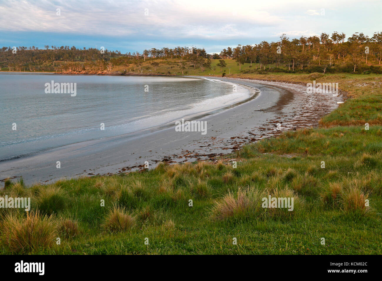 Okehampton Bay, sede di una controversa espansione dell'industria dell'allevamento del salmone della Tasmania. Tasmania, Australia Foto Stock