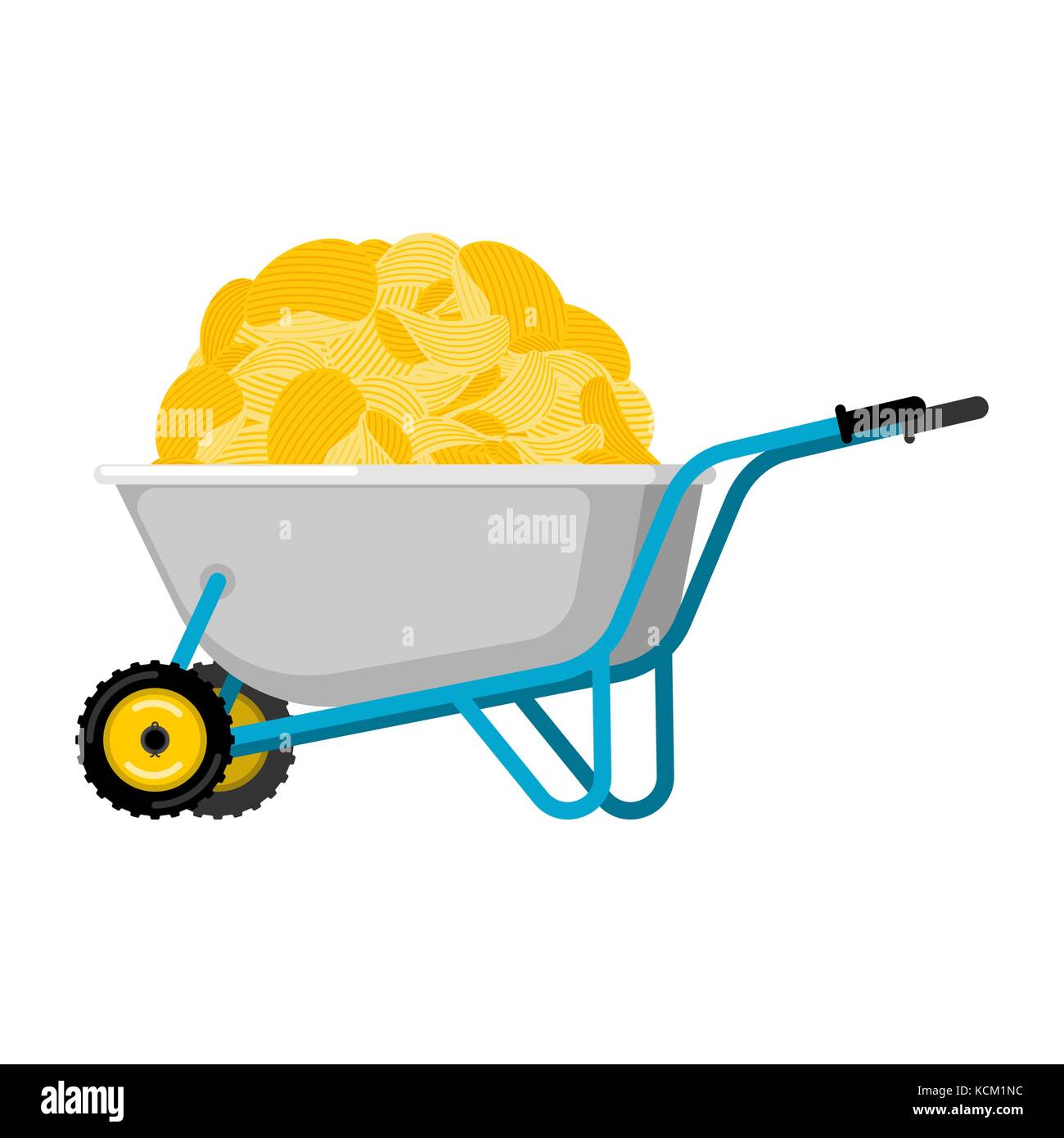 Carriola e potato chips. un fast food patate fritte in giardino carrello. illustrazione vettoriale Illustrazione Vettoriale