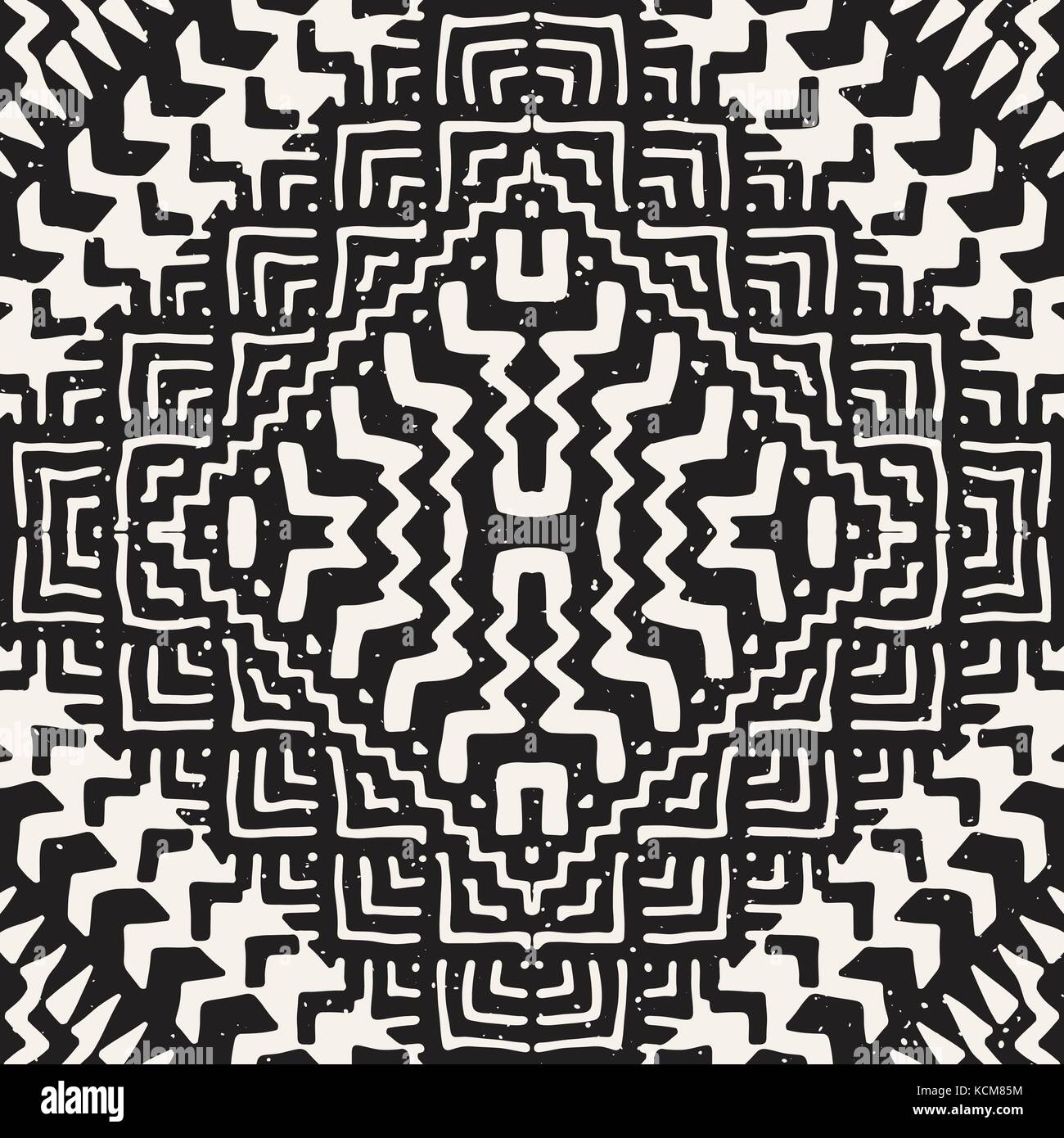 Bianco e nero vettore tribali seamless pattern con doodle elementi. azteca arte astratta stampa. ornamentali etnici disegnati a mano sullo sfondo. Illustrazione Vettoriale