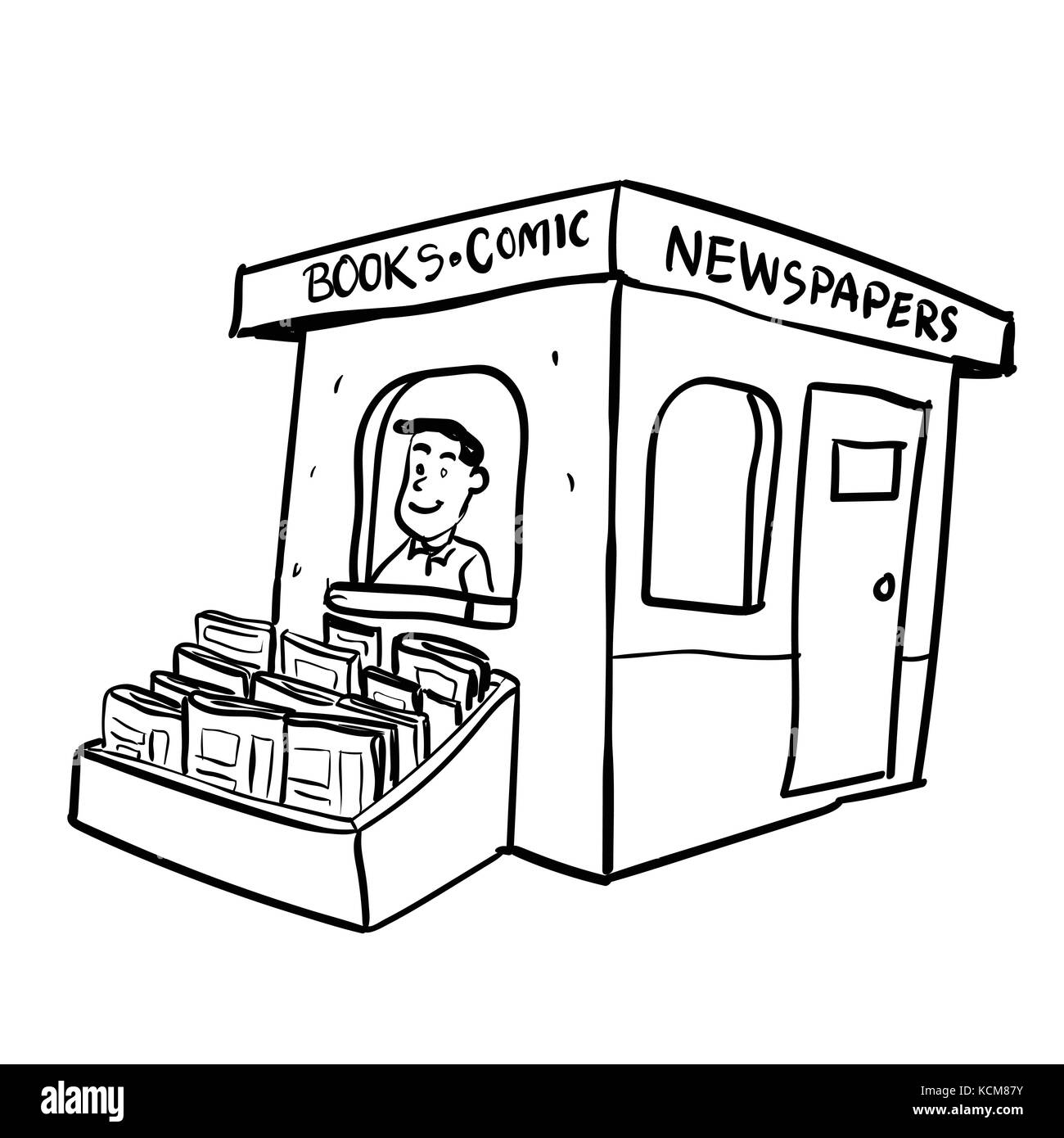 Cartoon di islam libri archivio, un uomo nel book shop isolati su sfondo bianco. disegnati a mano illustrazione vettoriale. Illustrazione Vettoriale