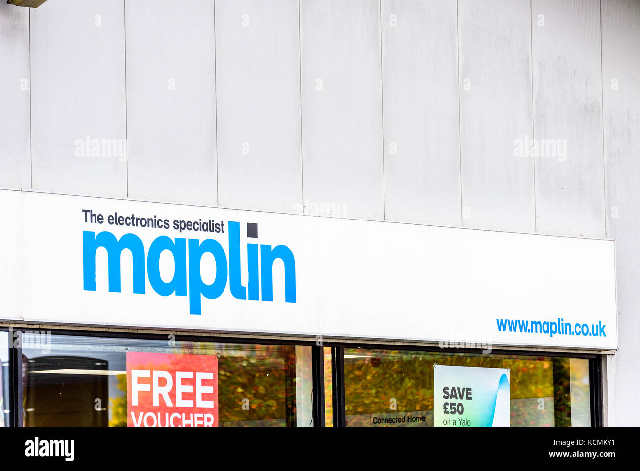 Northampton uk ottobre 5, 2017: logo maplin segno nel centro di Northampton. Foto Stock