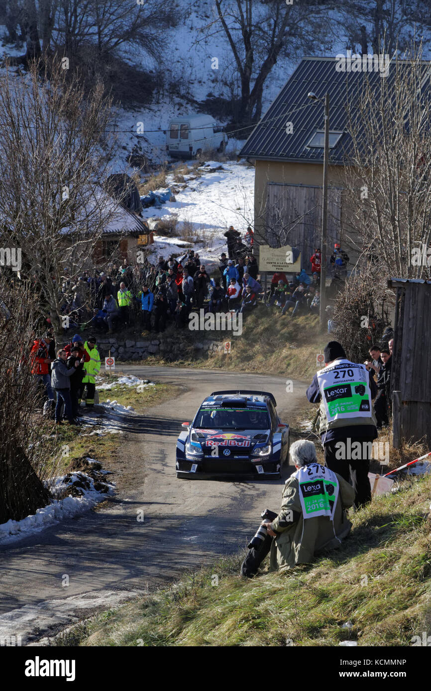 GAP, Francia, 22 Gennaio 2016 : Rally di Monte Carlo si svolge su strade di montagna del sud est della Francia. Rally di Monte Carlo è un ben noto internatio Foto Stock