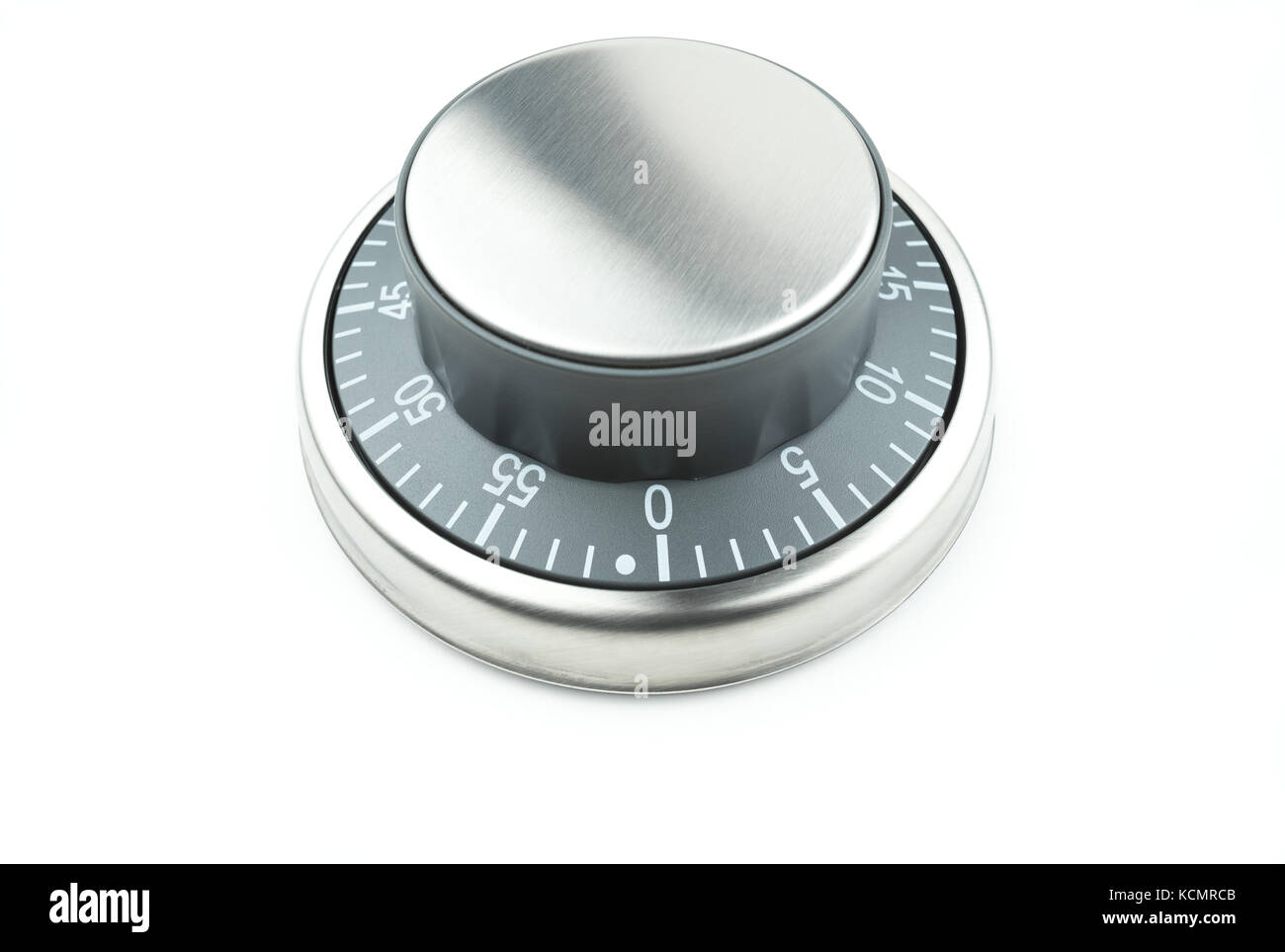 Chrome manopola di comando / Componi / pulsante su uno sfondo bianco con testo di spazio. Uso potenziale come un temporizzatore, termostato o serratura a combinazione. Foto Stock