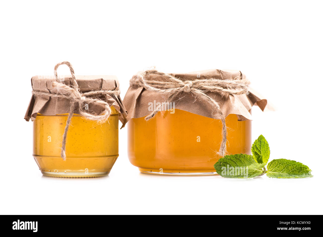 Miele di fresco in vasetti di vetro Foto Stock