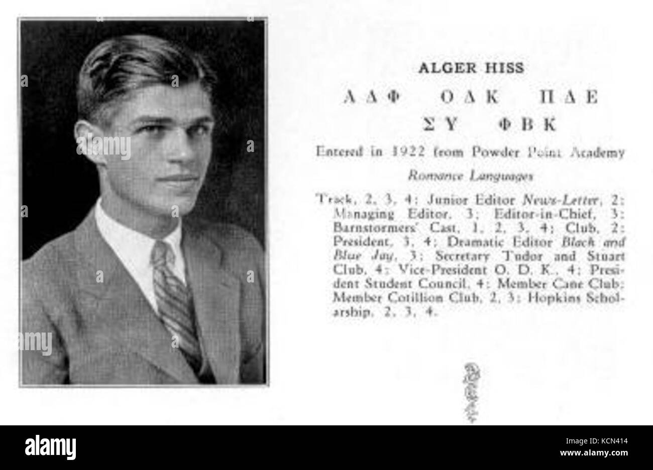 Alger Hiss Yearbook foto Foto Stock