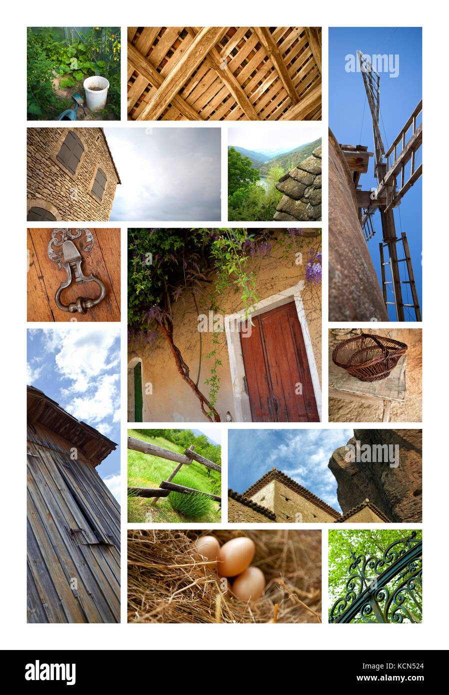 Architettura e natura in un collage di fattoria Foto Stock