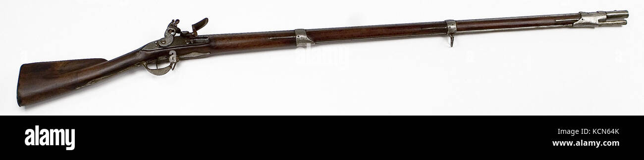 Il modello francese 1766 Flintlock Musket, un'arma da fuoco calibro .69, fu un numero standard per la fanteria francese e influenzò il design dell'American Springfield Musket. Foto Stock