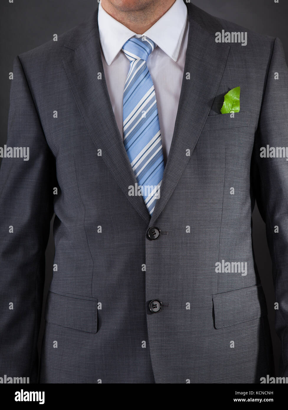 Imprenditore con un fresco verde foglia nella sua tasca Foto Stock