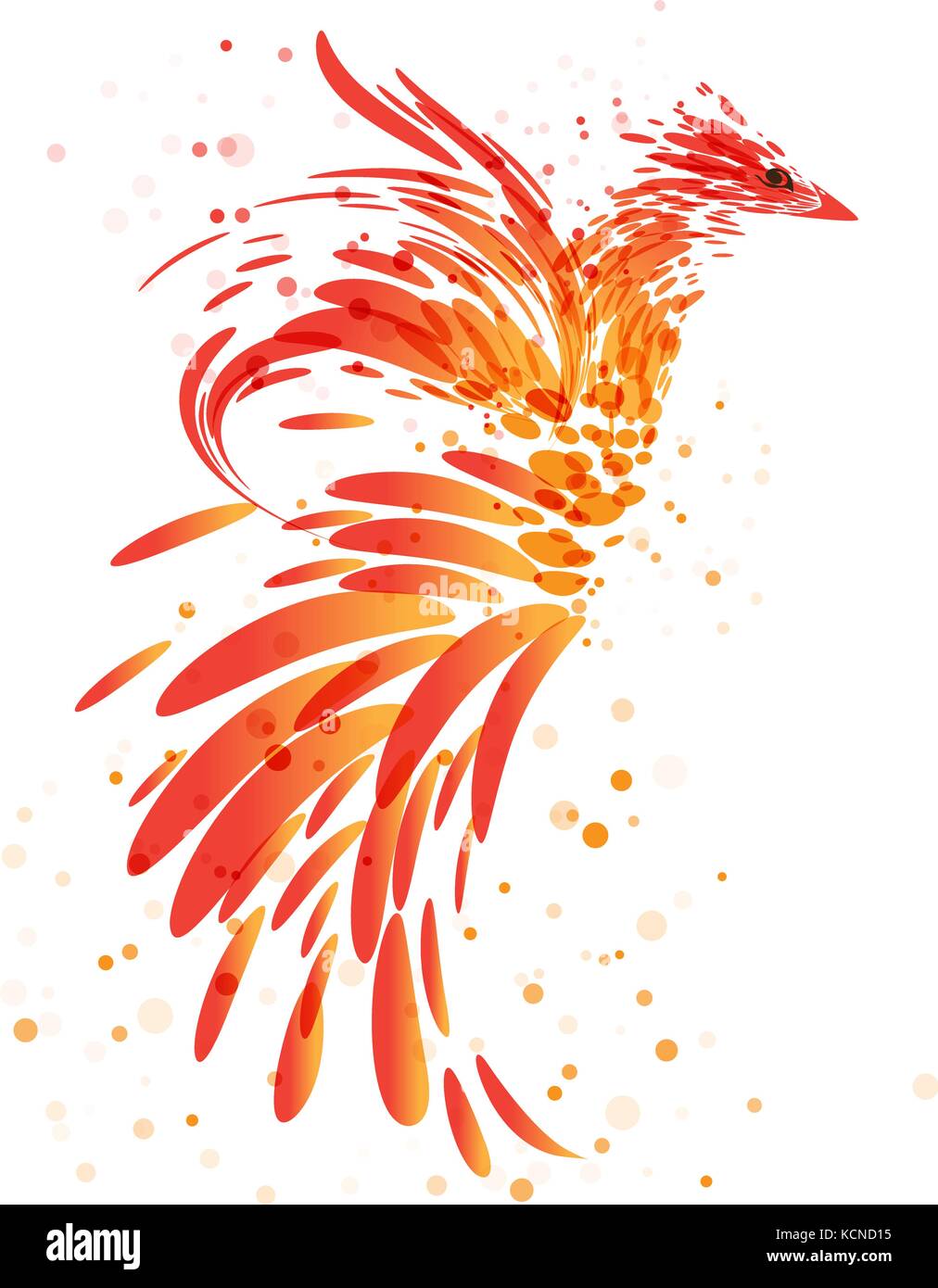 Fiery mitico uccello su sfondo bianco Illustrazione Vettoriale