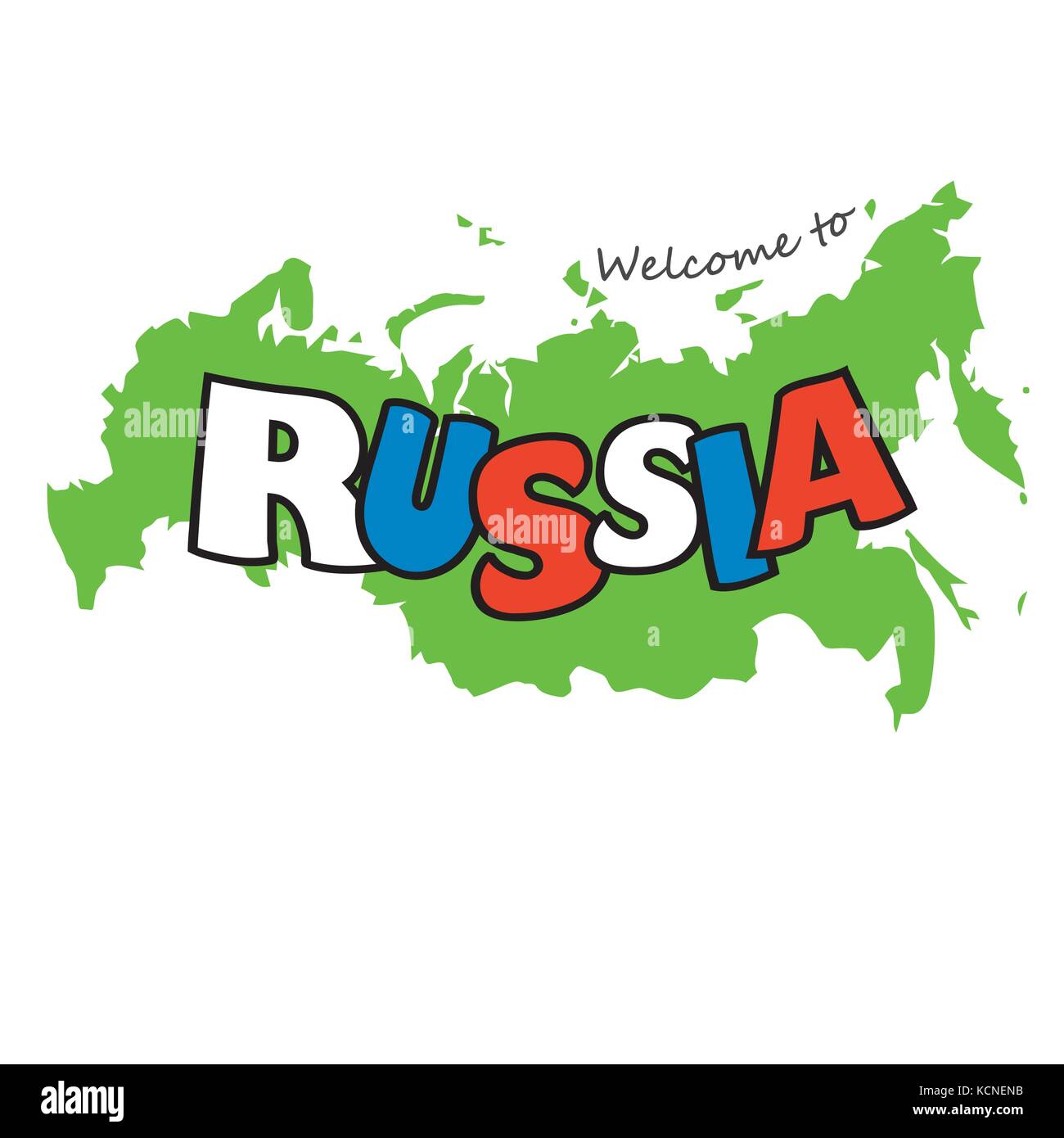 Iscrizione la Russia nella bandiera russa di colori sulla mappa di sfondo, illustrazione vettoriale Illustrazione Vettoriale