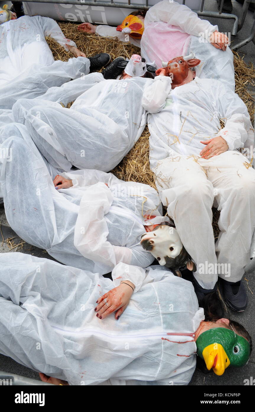 Lione, Francia gli attivisti per i diritti degli animali L269 protestano contro le violenze fatte agli animali e chiedono la chiusura dei macelli, Lione, foto di scorta L269 AN Foto Stock