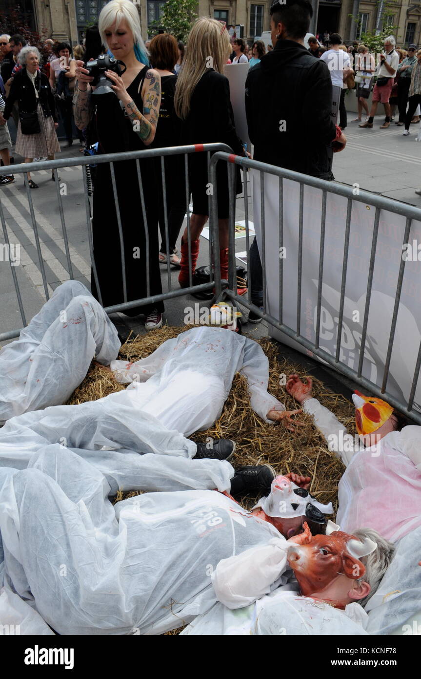 Lione, Francia gli attivisti per i diritti degli animali L269 protestano contro le violenze fatte agli animali e chiedono la chiusura dei macelli, Lione, foto di scorta L269 AN Foto Stock