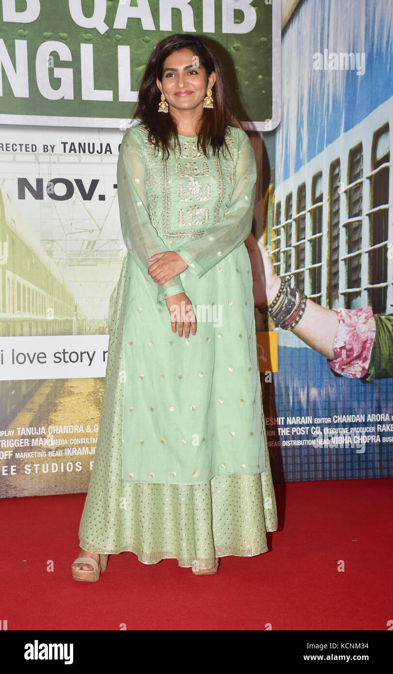 Mumbai, India. 06 ott 2017. indian film attrice parvathy (parvathy thiruvoth kottuvata) al rimorchio dell'evento di lancio del suo prossimo film di hindi "qarib qarib singlle" al cinema pvr. Credito: azhar khan/Pacific press/alamy live news Foto Stock