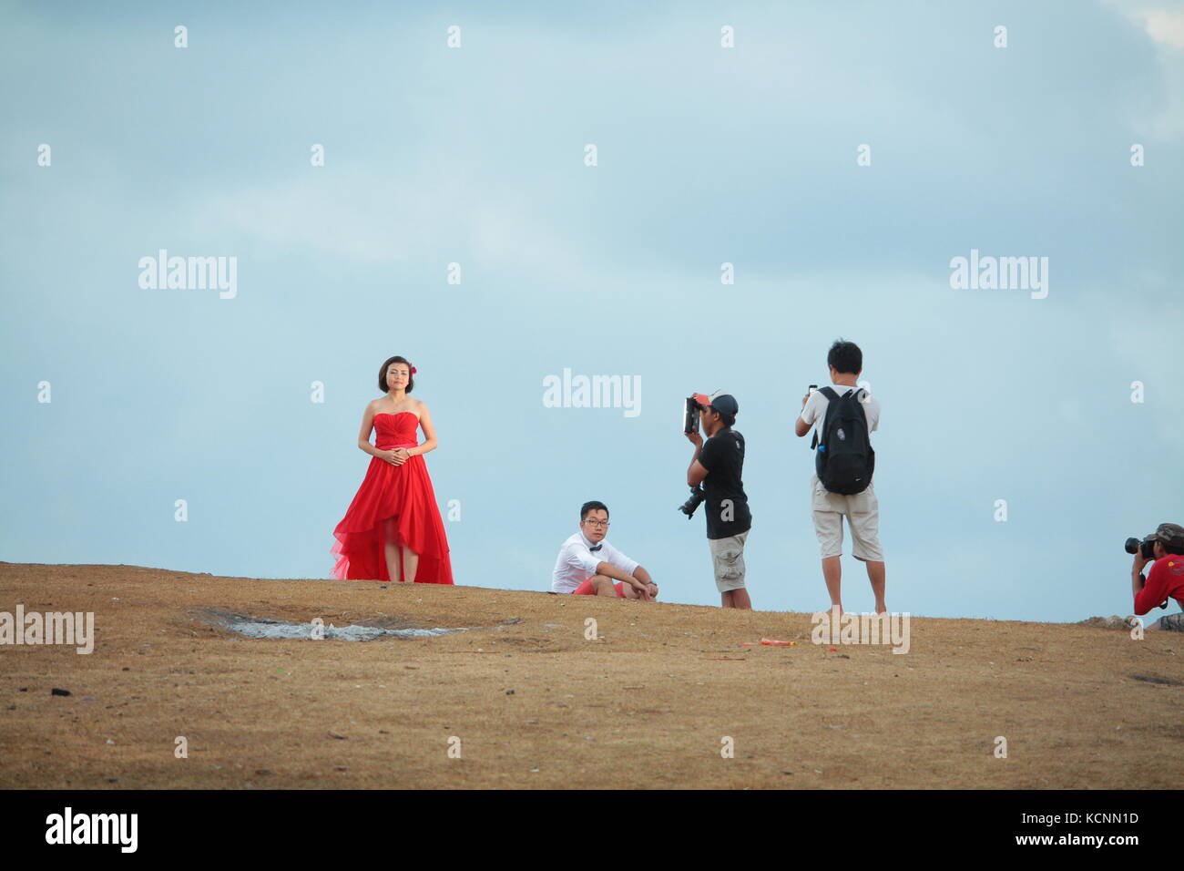 Dietro le quinte della sessione fotografica pre-matrimonio Foto Stock