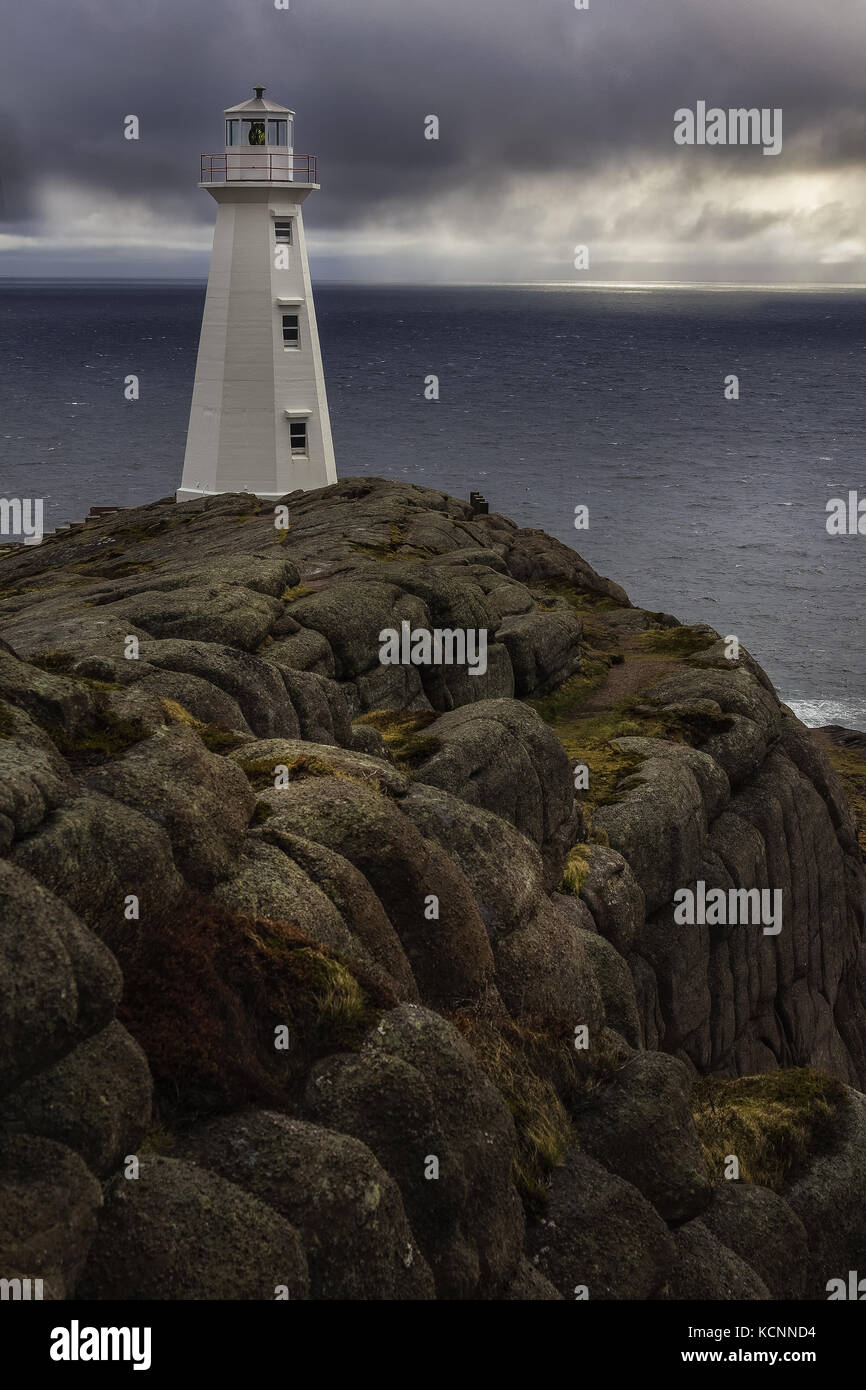 La visione di Sunrise, Capo Faro lancia sito storico nazionale, il punto più orientale del Canada e America del nord, 52°37'W, Terranova e Labrador Foto Stock