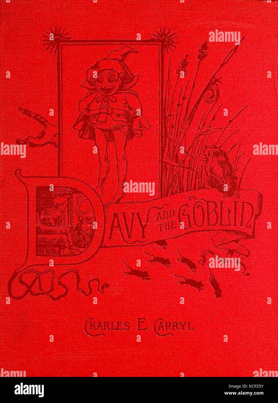 La copertina di "Davy and the Goblin" presenta un'illustrazione raffigurante scene del libro per bambini di Charles E. Carryl, noto per la sua storia stravagante e fantasiosa. Foto Stock