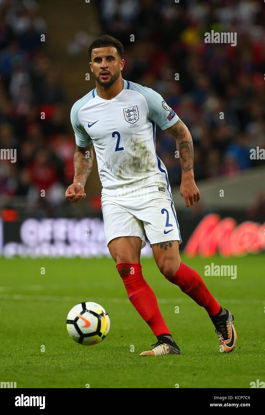 Kyle Walker di Inghilterra durante la Coppa del Mondo FIFA Qualifier match tra Inghilterra e Slovenia allo Stadio di Wembley a Londra. 05 Ott 2017 Foto Stock