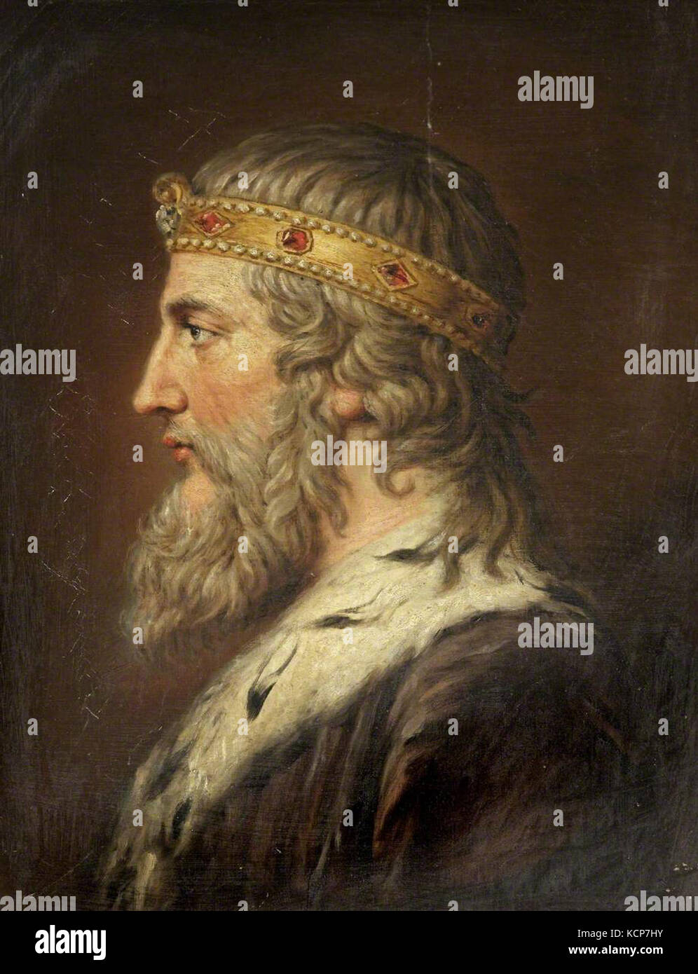 Un ritratto storico di Alfredo il grande, dipinto da Samuel Woodforde, raffigurante il re inglese del IX secolo noto per la sua difesa contro le invasioni vichinghe. Foto Stock