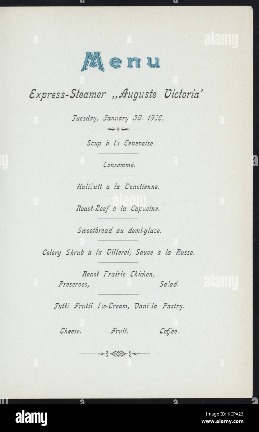 Questa fotografia storica cattura una cena organizzata a bordo della SS Auguste Victoria, una nave Amerika Linie di Amburgo, che rappresenta la cultura delle crociere di lusso dei primi anni del XX secolo. Foto Stock