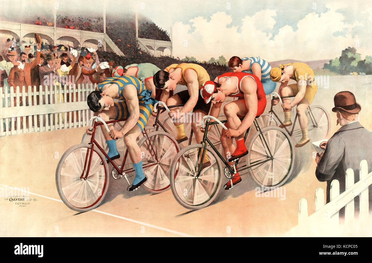 Gara ciclistica scena, 1895 Foto Stock Gara ciclistica scena, 1895 Foto Stock