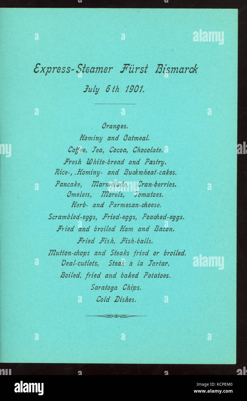 Questa immagine mostra la colazione servita a bordo della SS Fürst Bismarck, una nave della linea Amburgo-Amerika, che mostra i ristoranti di lusso delle crociere del primo XX secolo. Foto Stock