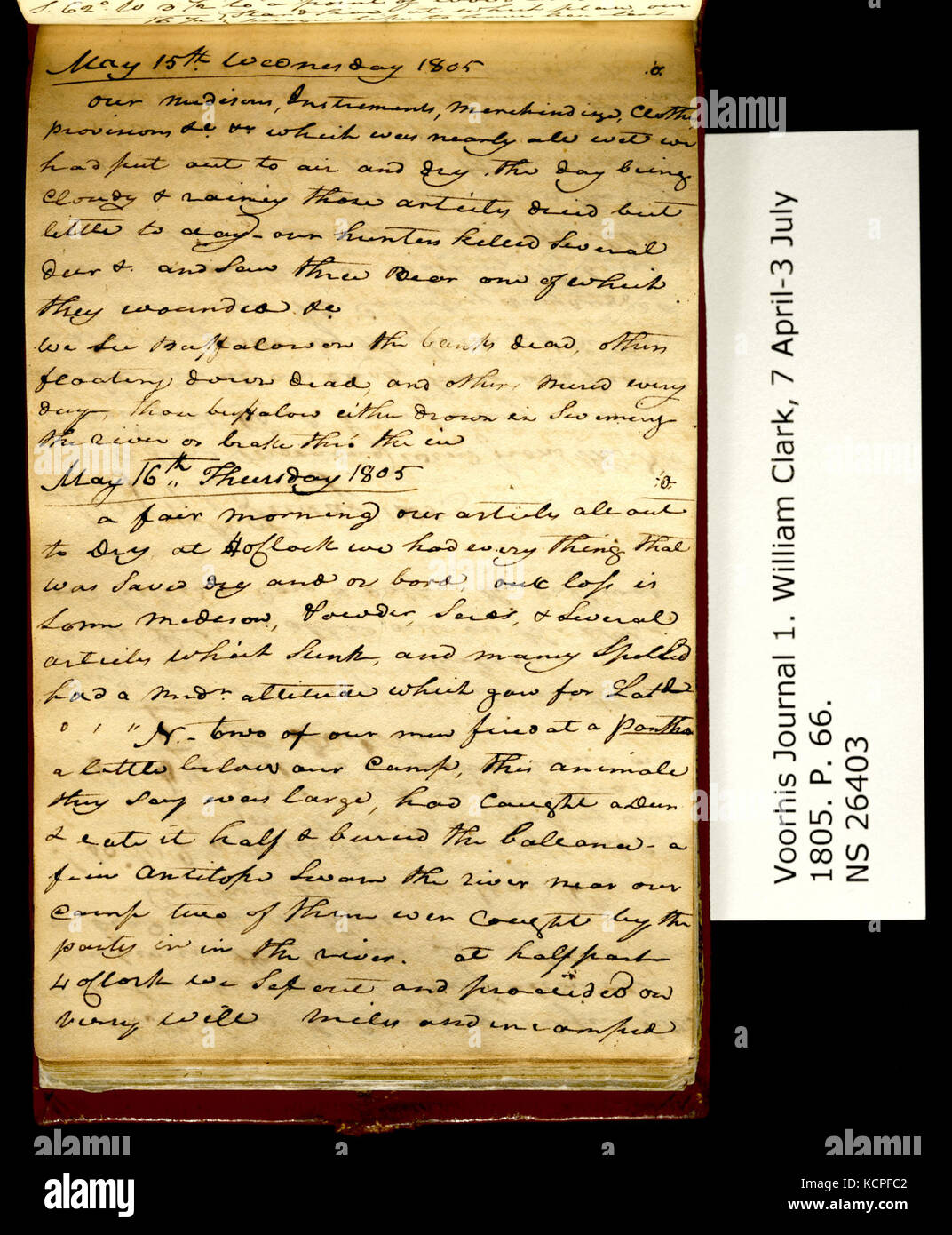 Clark Famiglia volume di raccolta 1. Voorhis Gazzetta n. 1, pagina 66, 15 Maggio 16, 1805 Foto Stock