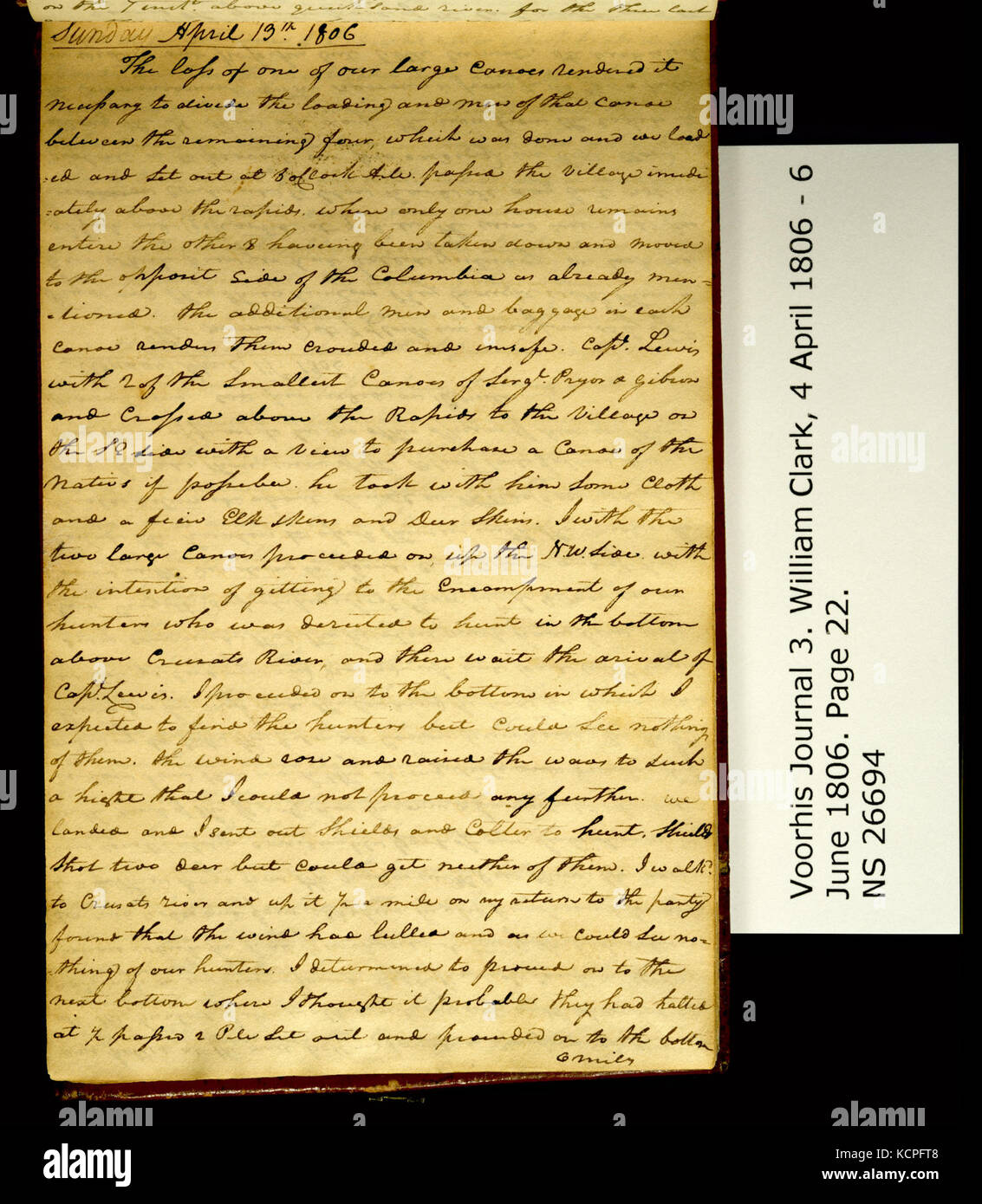 Clark Famiglia volume di raccolta 3. Voorhis Gazzetta n. 3, pagina 22, 13 aprile 1806 Foto Stock