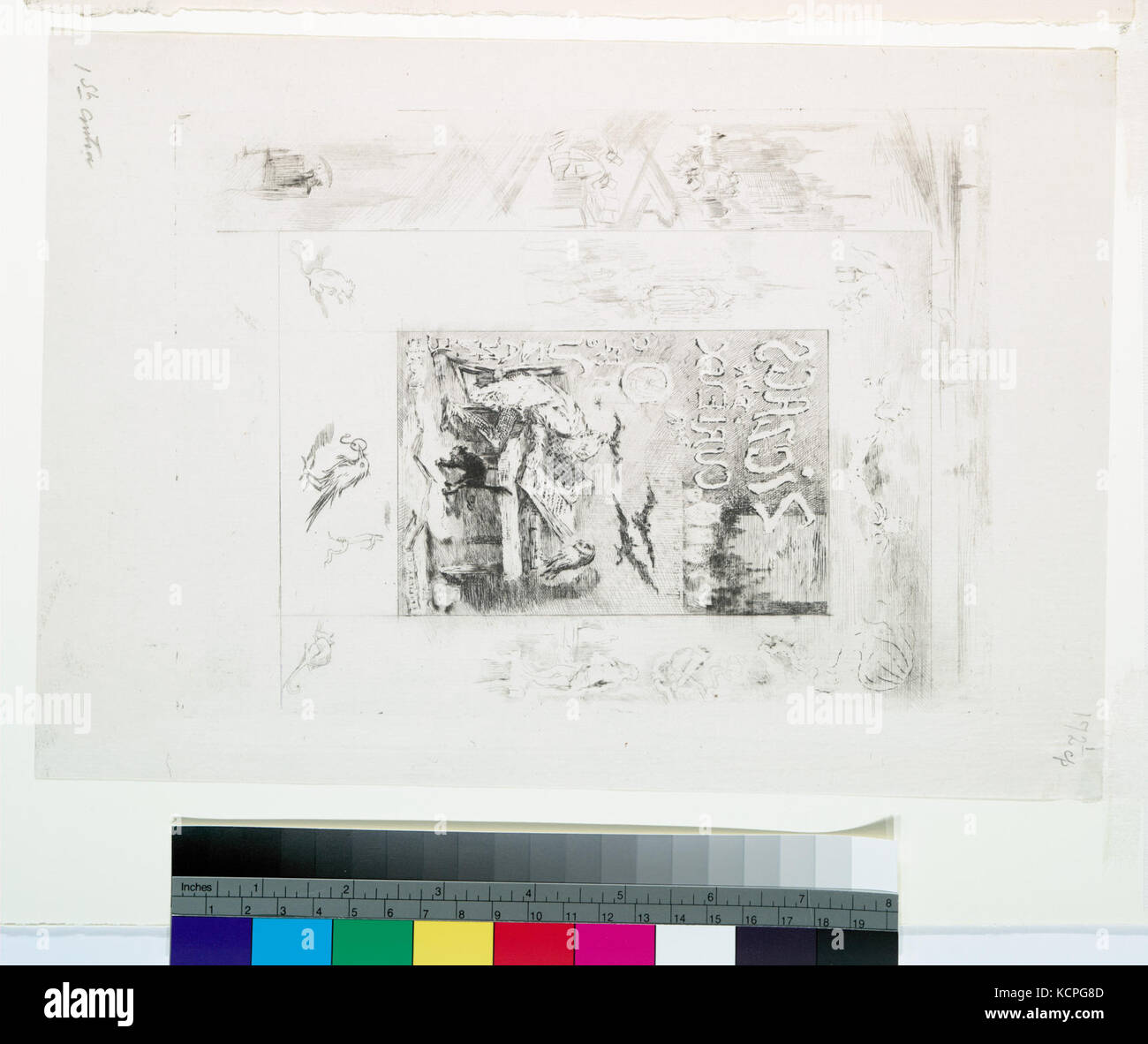 Questo frontespizio fa parte del libro *Les zigzags d'un curieux* di Octave Uzanne. Si tratta di una pagina illustrata che funge da introduzione all'opera, spesso utilizzata nella letteratura francese del XIX secolo per migliorare l'attrattiva visiva del libro. Il frontespizio è una rappresentazione artistica che definisce il tono del contenuto del libro, mostrando gli stili artistici e le tecniche di stampa del periodo. Foto Stock