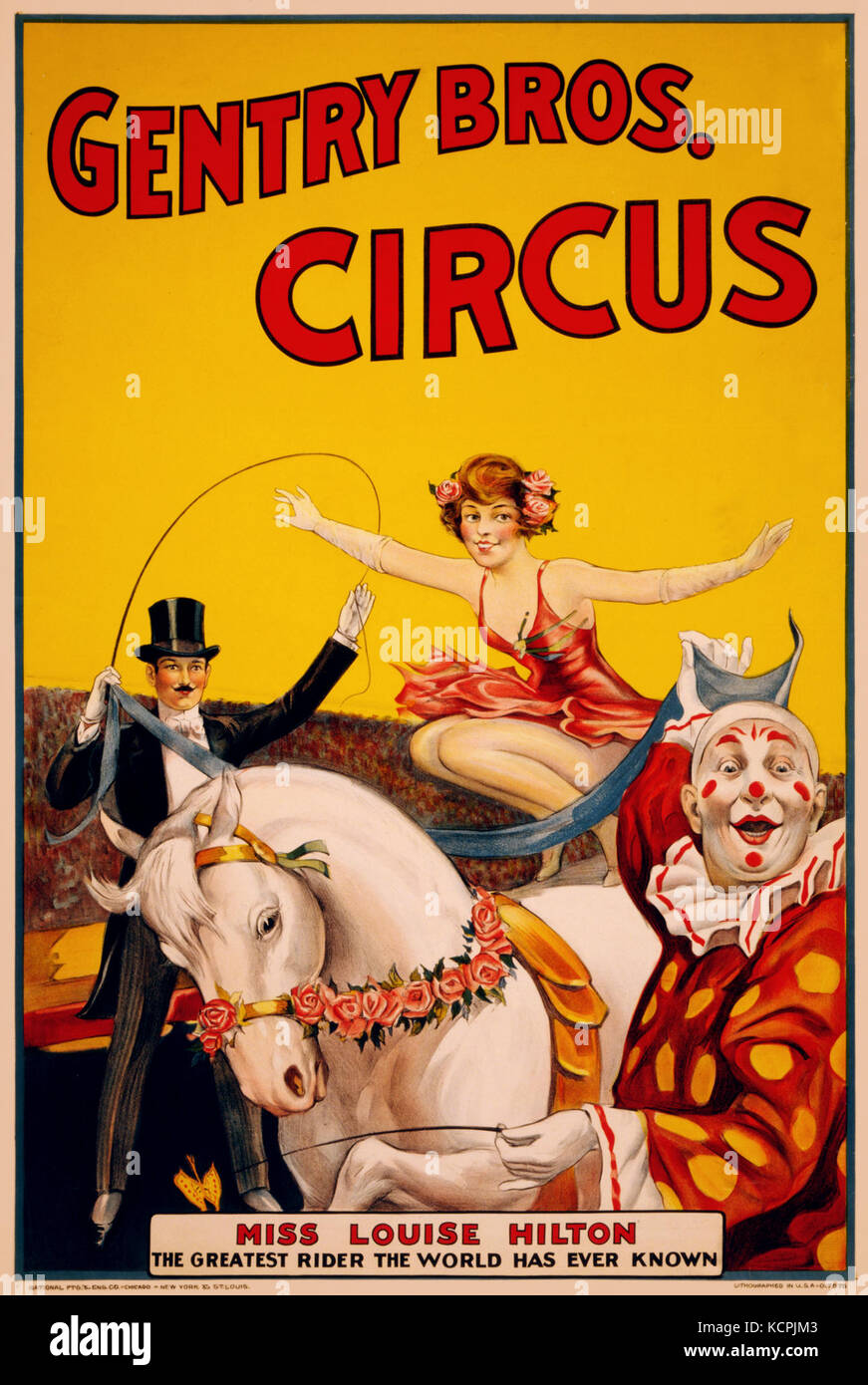 Un poster da circo vintage degli anni '1920 con Miss Louise Hilton, una performer del Gentry Brothers Circus, che promuove il suo atto durante gli anni 1920-22. Foto Stock