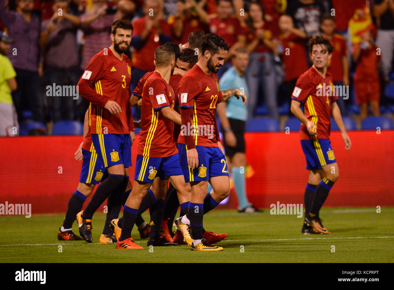 Pique durante la partita di qualificazione per la Coppa del mondo Russia 2018 tra Spagna e Albania, stadio Rico Perez, Alicante Spagna. 6 ottobre 2017. Foto Stock