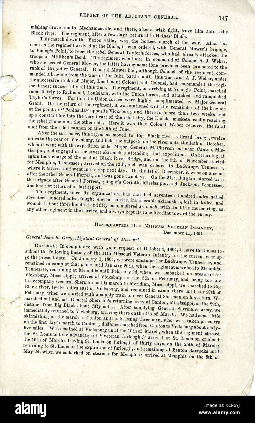 Il rapporto annuale del 1865 dell'aiutante generale del Missouri, che documenta le operazioni militari, il personale e le attività dello stato durante la guerra civile. Fornisce un resoconto dettagliato della preparazione militare dello Stato e dei contributi allo sforzo bellico dell'Unione. Foto Stock