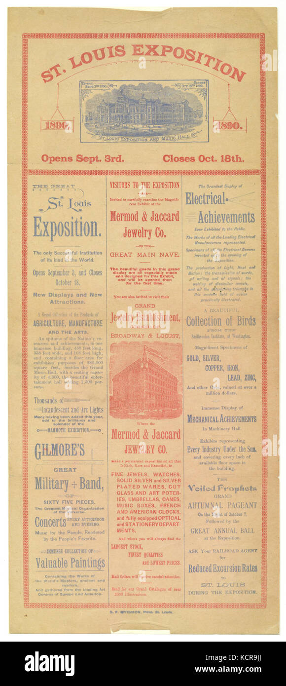 Bill pubblicità St. Louis Exposition, 3 Settembre Ottobre 18, 1890 Foto Stock