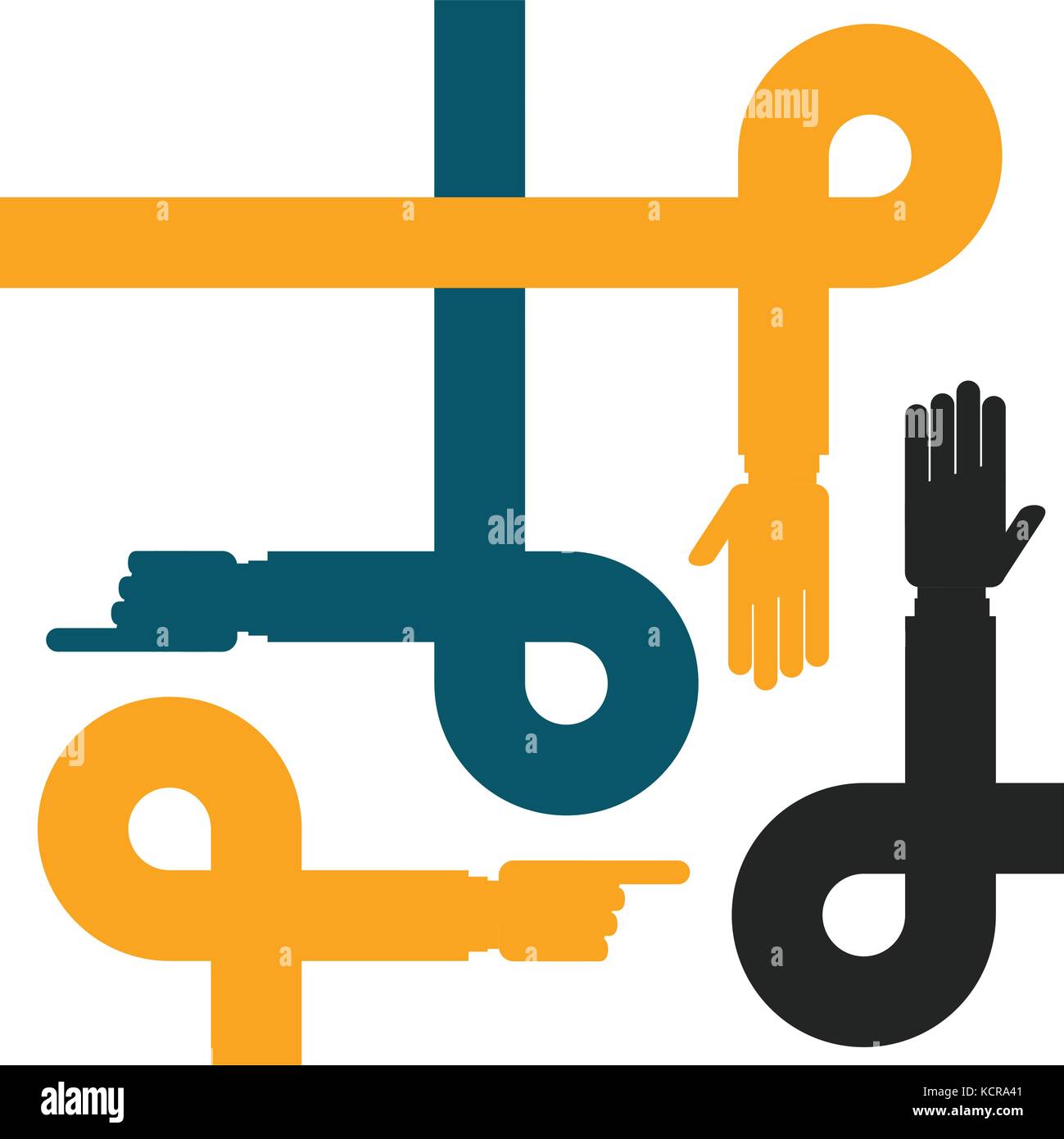 Mani sulle linee e loop - cooperazione e simbolo di guida Illustrazione Vettoriale