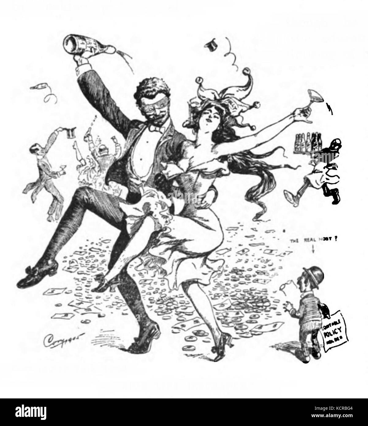 High Life Insurance by Cory è una pubblicità assicurativa dei primi anni del XX secolo che promuove opzioni di copertura per i ricchi, riflettendo il crescente mercato dell'assicurazione sulla vita all'epoca. Foto Stock