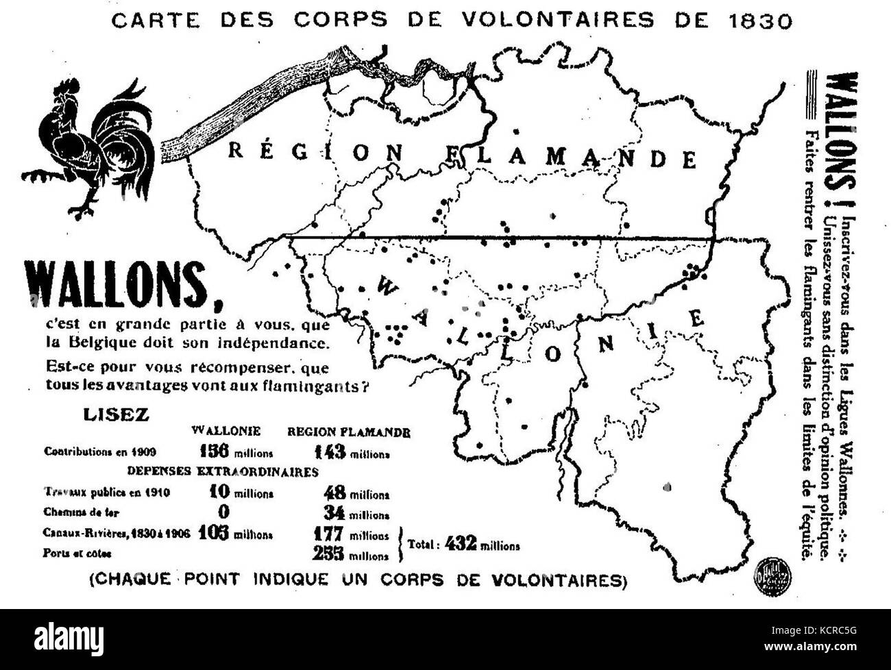 La "carte des Corps de volontaires de 1830" è una mappa storica che illustra i corpi di volontari che hanno partecipato alla Rivoluzione di luglio del 1830 in Francia. Questa rivoluzione portò all'abdicazione di Carlo X e all'ascesa di Luigi Filippo. Foto Stock