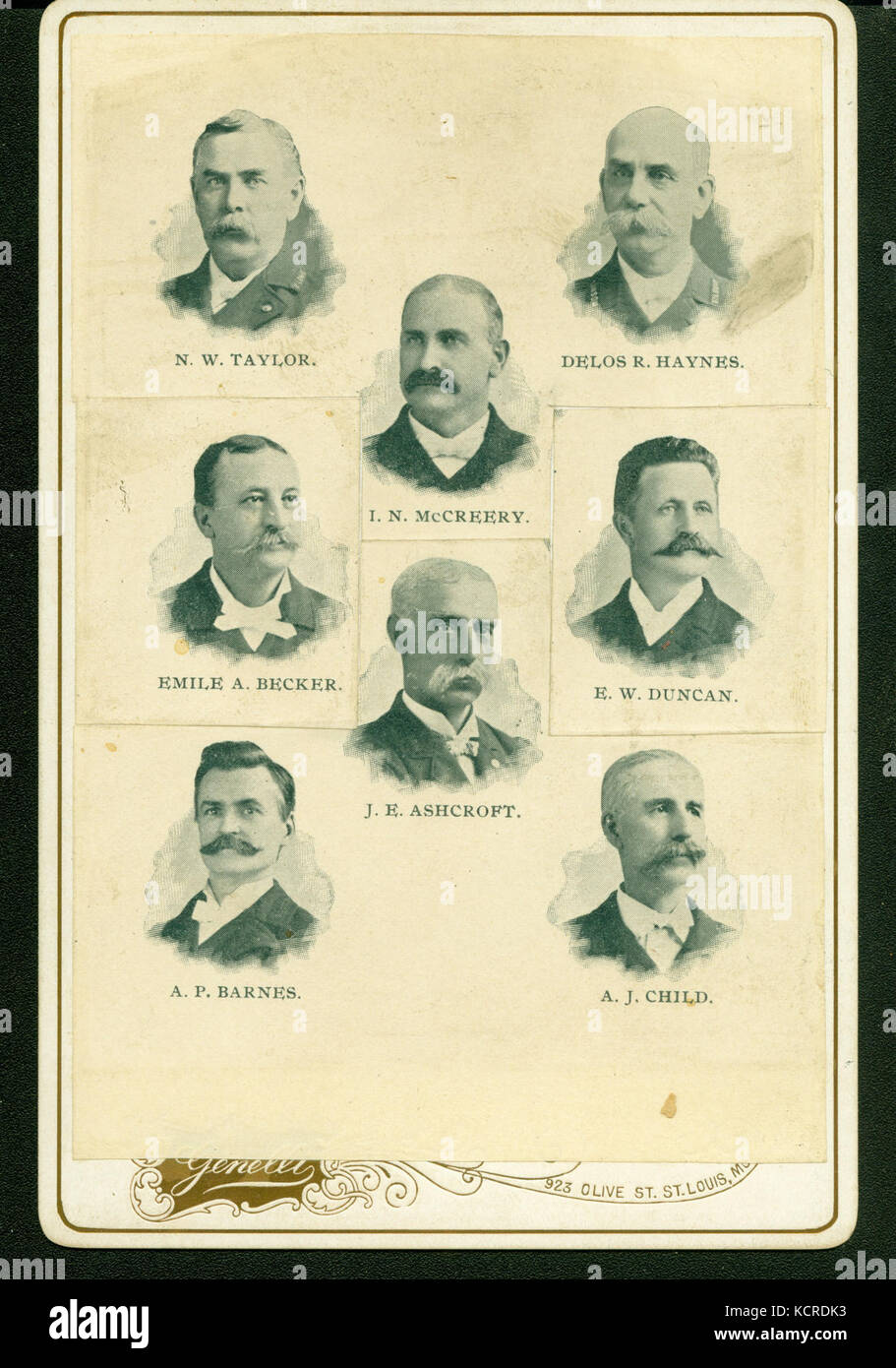Gruppo composito (compresi da in alto a sinistra) N. W. Taylor, I. N. McCreery, Delos R. Haynes, Emile A. Becker, J. E. Ashcroft, E. W. Duncan, A. P. BARNES, E A. J. bambino. (Unione veterani) Foto Stock