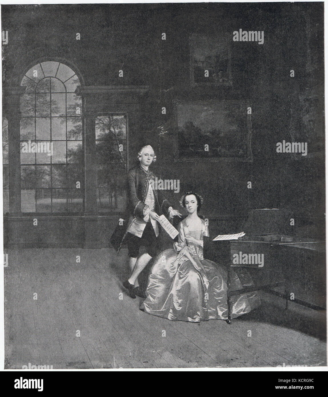 Arthur Devis, la canzone d'amore, 1749, due membri di Challoner, Aynscombe, Smith, Bisse o associati famiglia (b&W, nessun frame) Foto Stock