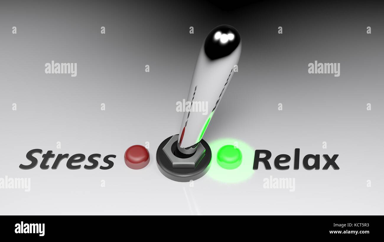 Interruttore a leva che seleziona rilassamento anziché stress Foto Stock