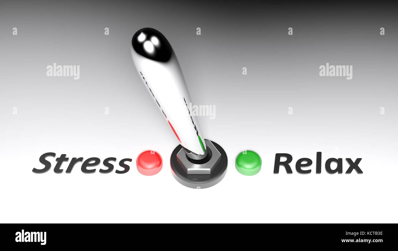 Interruttore a leva per selezionare la sollecitazione invece di rilassarsi - rendering 3D. Foto Stock