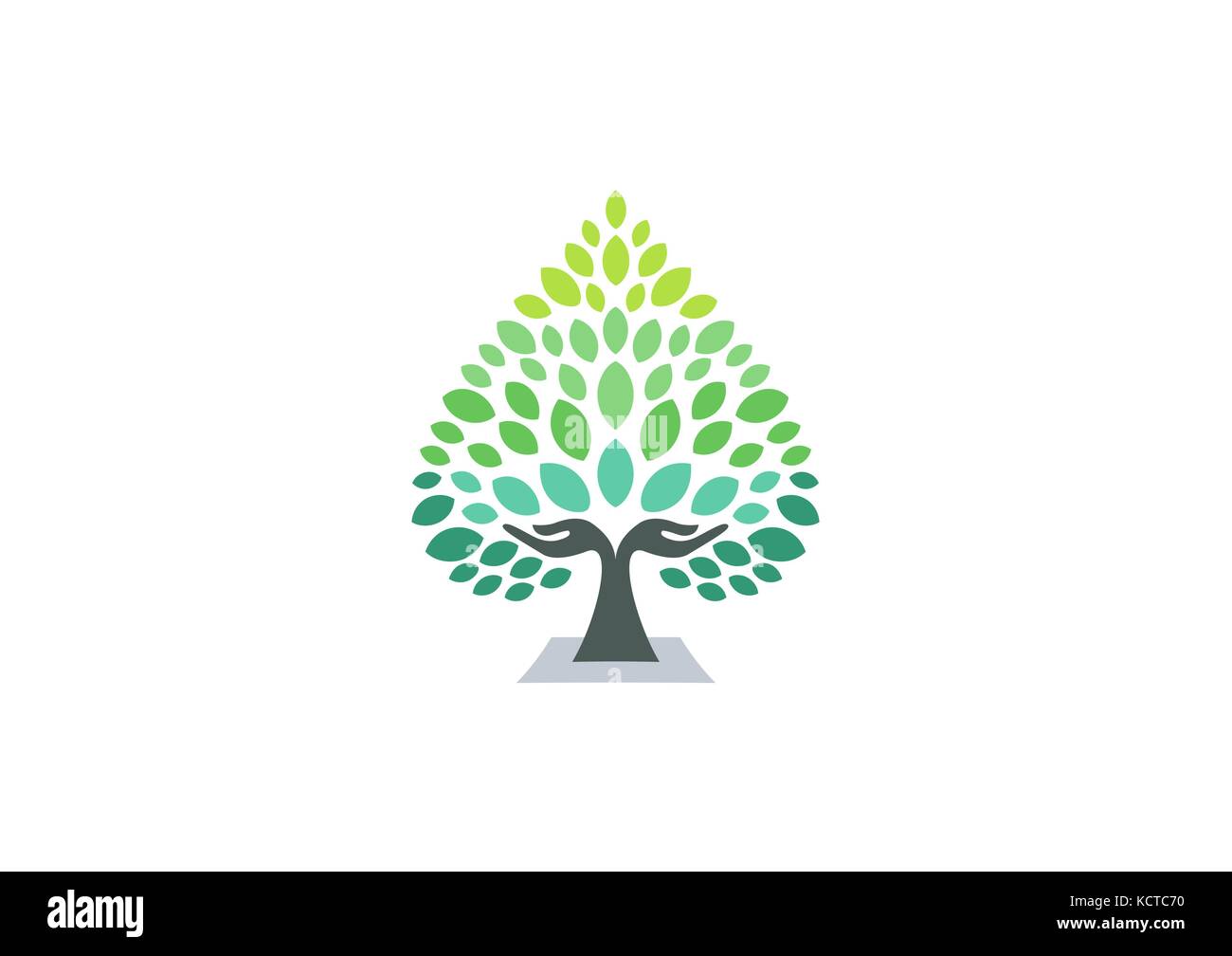 Struttura ad albero a mano il logo, cuore verde mani tree wellness icona logo concetto, yoga health care vettore dei simboli di concetto di design Illustrazione Vettoriale