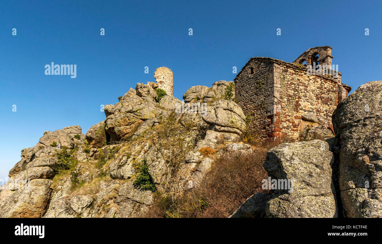 La cappella di San Giacomo sulla Via di San Giacomo a Rochegude village. Haute Loire. Auvergne. Francia Foto Stock