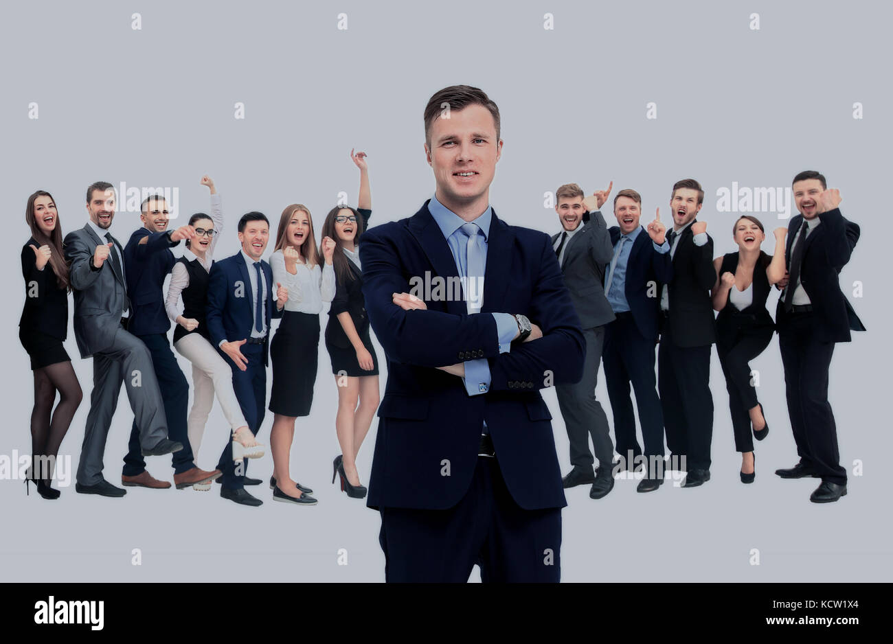 Happy business di successo team isolati su sfondo bianco Foto Stock