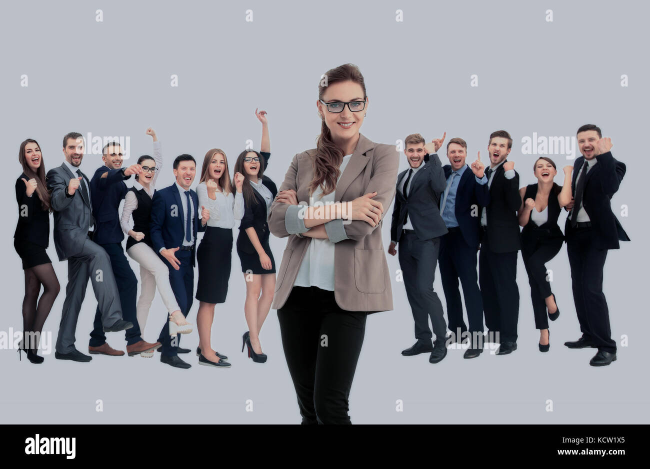 Happy business di successo team isolati su sfondo bianco Foto Stock