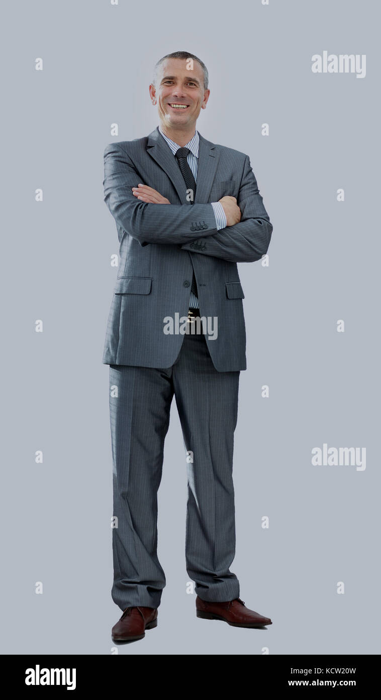 Ritratto di imprenditore fiducioso in grigio di una business suit lookin Foto Stock
