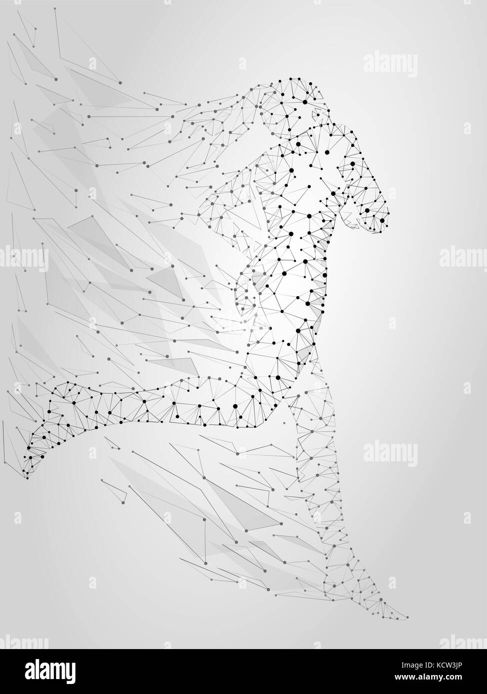 Immagine di una ragazza in esecuzione composta di punti neri e linee su uno sfondo bianco. illustrazione vettoriale Illustrazione Vettoriale